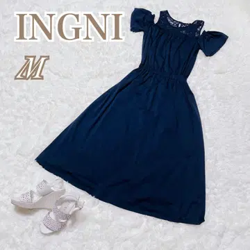 INGNI 오프숄더 롱 원피스 네이비 M