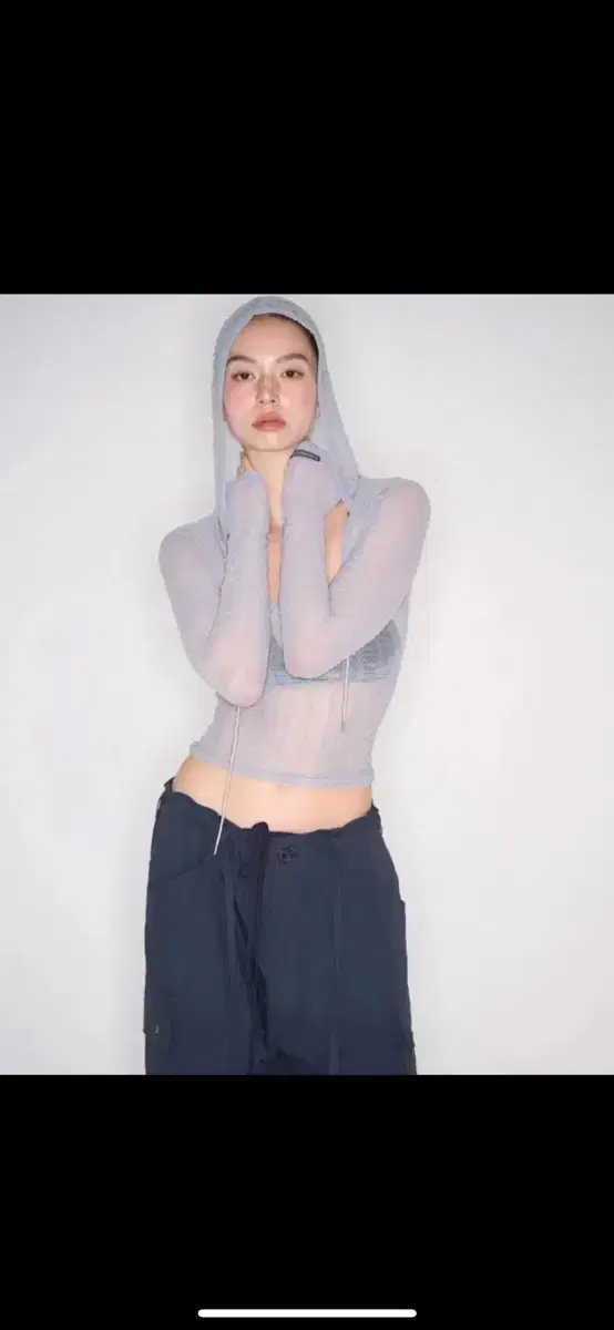 Please No Follow Ayana See-Through Hoodie Top Gray