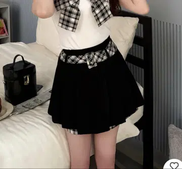 체크 무늬 레이어드 미니 스커트