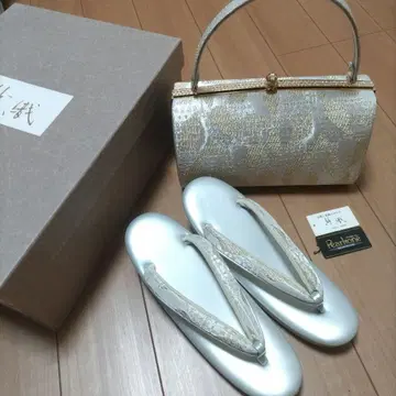기모노 세트 가방 조리 미사용에 가까운 실버 화이트 기모노 가방