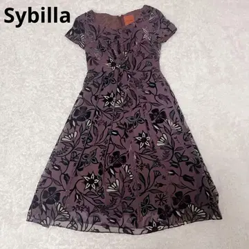 Sybilla 턱 반팔 원피스 꽃무늬 플레어 플리츠 M 퍼플