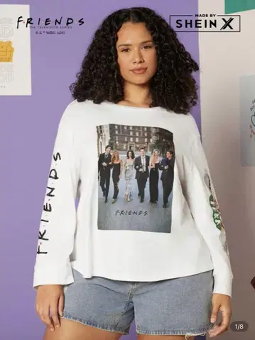FRIENDS X SHEIN 플러스 사이즈 긴팔 티셔츠 0XL