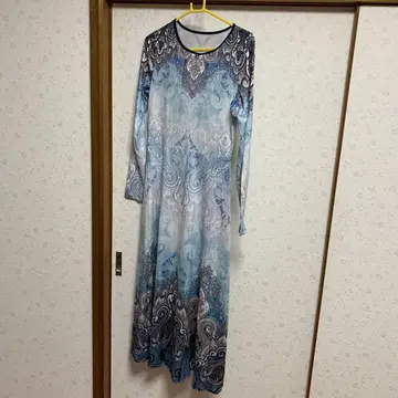 페이즐리 무늬 긴팔 롱 원피스