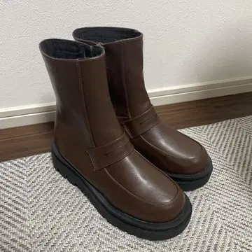 브라운 사이드 고어 부츠 숏부츠 통굽 24.5cm