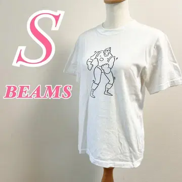 BEAMS S 사이즈 화이트 티셔츠 컷소 프린트 캐주얼 코디