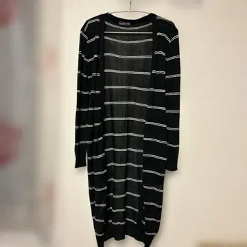A-171)WHOAA 블랙 화이트 스트라이프 롱 가디건 (F)