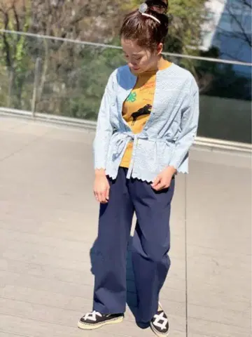BEAMS BOY 레이스 가디건 컷워크 벨트 롱 슬리브 셔츠