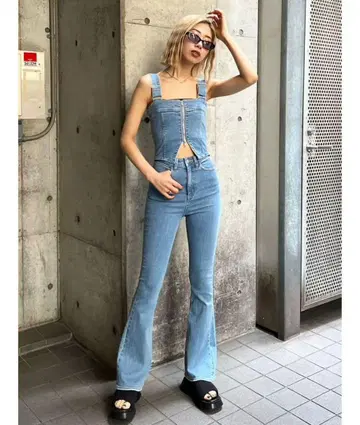 EMODA 미사용 새상품 데님 플레어 지퍼 살로펫 S 블루