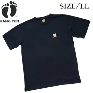 HANG TEN 프론트 고양이 자수 백 프린트 LL 사이즈 블랙 티셔츠