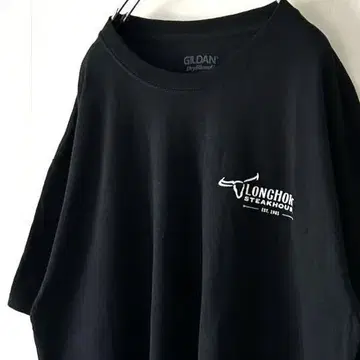 길단 LONGHORN 스테이크 하우스 티셔츠 L 블랙 검정 구제 의류