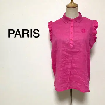 PARIS 핑크 컬러 로고 자수 카라 부착 슬리브리스 셔츠