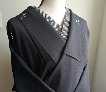 블랙 여름 기모노 명주 잠자리 패턴