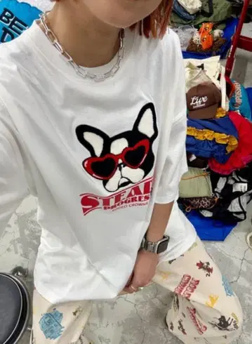 로데오 크라운 애견 ANIMAL 티셔츠 화이트 유니섹스 모코모코