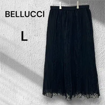 BELLUCCI 종아리 기장 개더 스커트 꽃무늬 레이스 허리밴딩