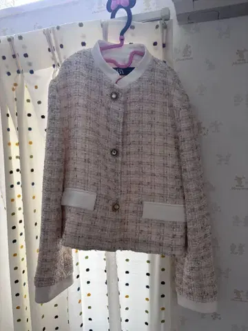 ZARA 노카라 트위드 자켓 베이지