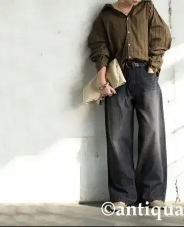 와이드 데님 팬츠 그레이