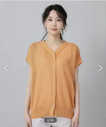 오렌지 버튼 드롭 숄더 스웨터
