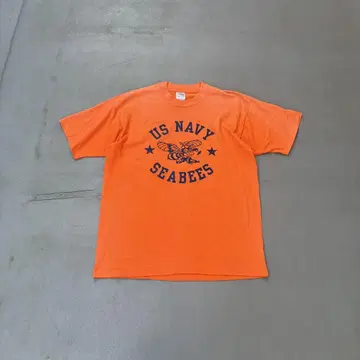 90s US.NAVY 페이드 오렌지 반팔 티셔츠 남성용