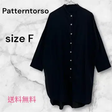 패턴 토르소 긴팔 밴드 카라 롱 셔츠 면100%
