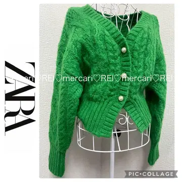 ZARA 자라 펄 니트 루즈핏 그린 긴팔