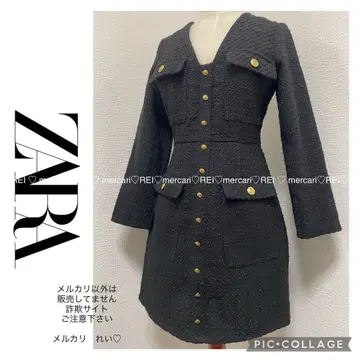 ZARA 골드 버튼 트위드 원피스 긴팔 블랙