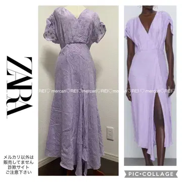 ZARA 자라 카슈쿨 도트 원피스 롱 퍼플