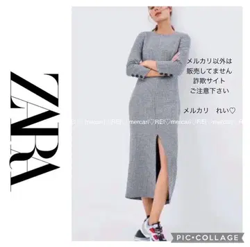 ZARA 자라 하운드투스 체크 원피스 롱 긴팔 블랙 슬릿
