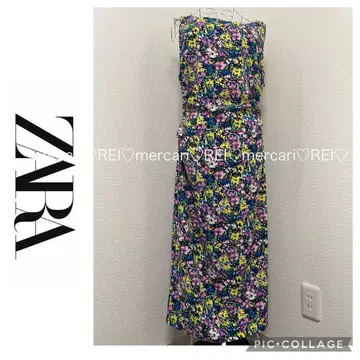 ZARA 자라 플라워 무늬 롱 원피스 개더 멀티 컬러