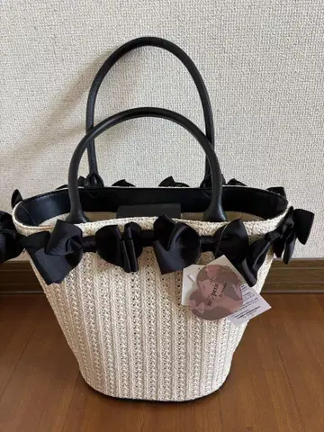 미사용, 택 포함 아오키 미사코 시마무라 리본 바스켓백 블랙