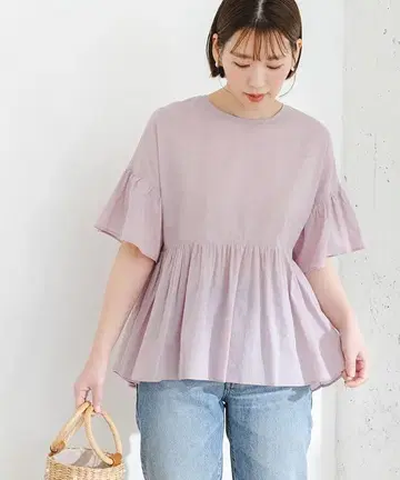 F by ROSSO 코튼 보일 절개 개더 블라우스 라벤더