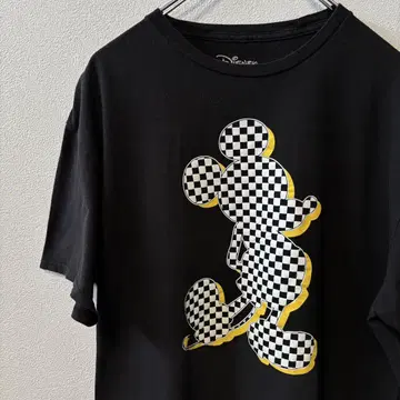 빈티지 미키 티셔츠 블랙 디즈니 페이드 체크 XL