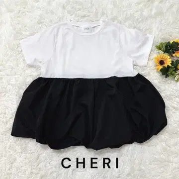 CHERI 벌룬 실루엣 티셔츠 반팔 밑단 플레어 코튼 사용