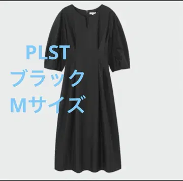 PLST 코튼 블렌드 볼륨 슬리브 원피스 블랙 M 사이즈