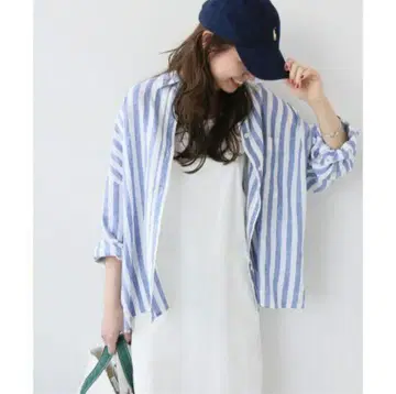 저널 스탠다드 리룸 스트라이프 린넨 셔츠 블루