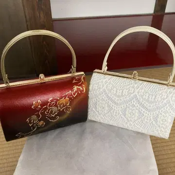 기모노 가방 빨검 그라데이션 꽃무늬 화이트 레이스 백 2개 세트