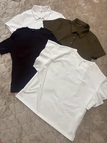 유니클로 미니 폴로 셔츠 XL 화이트 카키