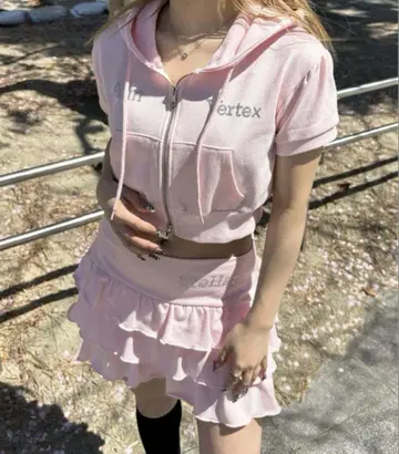 sedacle girl 큐빅 후디 핑크 미니 길이 후드티
