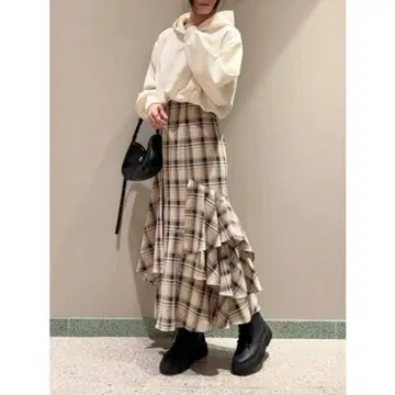 체크 무늬 프릴 롱 스커트 SNIDEL 0
