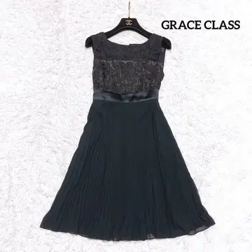 GRACE CLASS 코드 자수 플리츠 원피스 드레스 블랙
