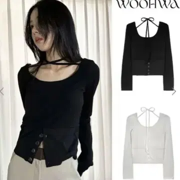 WOOHWA 블랙 긴팔 티셔츠