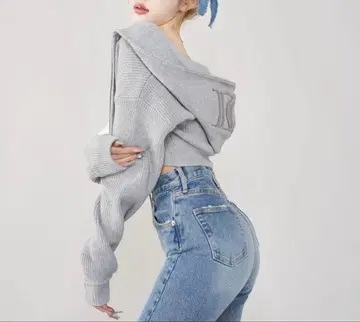 DD 숏 니트 지퍼 후드티