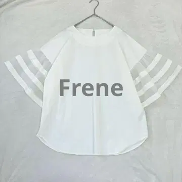 Frene 후라네 오간자 라인 슬리브 탑 T 화이트 화이트