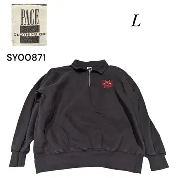 캐나다제 PACE 구제 의류 하프 지퍼 자수 맨투맨 트레이닝복 L 블랙