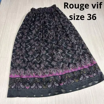 Rouge vif 꽃무늬 페이즐리 플레어 스커트 블랙 보라색 올 패턴