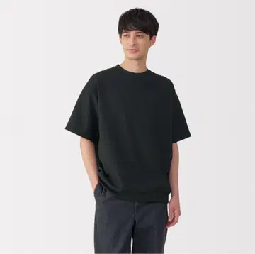 무인양품 신사 UV 차단 속건성 와플 크루넥 반팔 티셔츠 블랙 L
