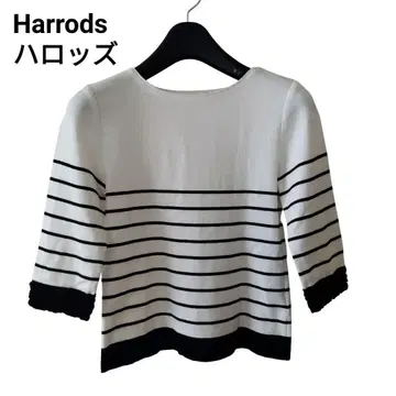 Harrods 해롯 스트라이프 레이스 7부 소매 니트 페미닌 고급스러운