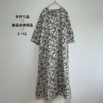 원피스, 올 패턴, 베이지&블랙, 맥시 길이, 미사용 새상품,