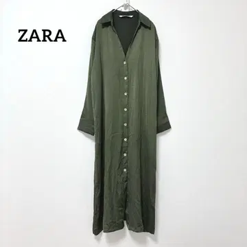 자라] 긴팔 셔츠 원피스 (M) 롱 기장 프론트 버튼 카키
