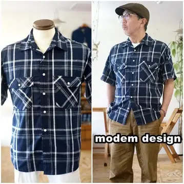 modemdesign 모뎀 디자인 반팔 셔츠 체크 무늬 L