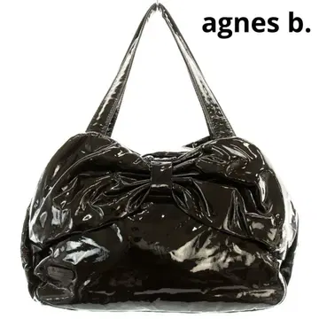agnes b. 애니에스베 에나멜 리본 토트백 블랙